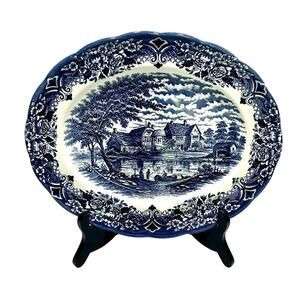 Ravensdale Pottery Staffordshire England Blue White 12" Oval Platter by Grindley